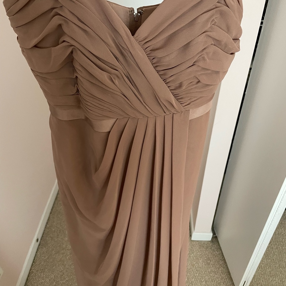Elegant Tan Evening Gown. Prom. Bridesmaids Dress with straps.
